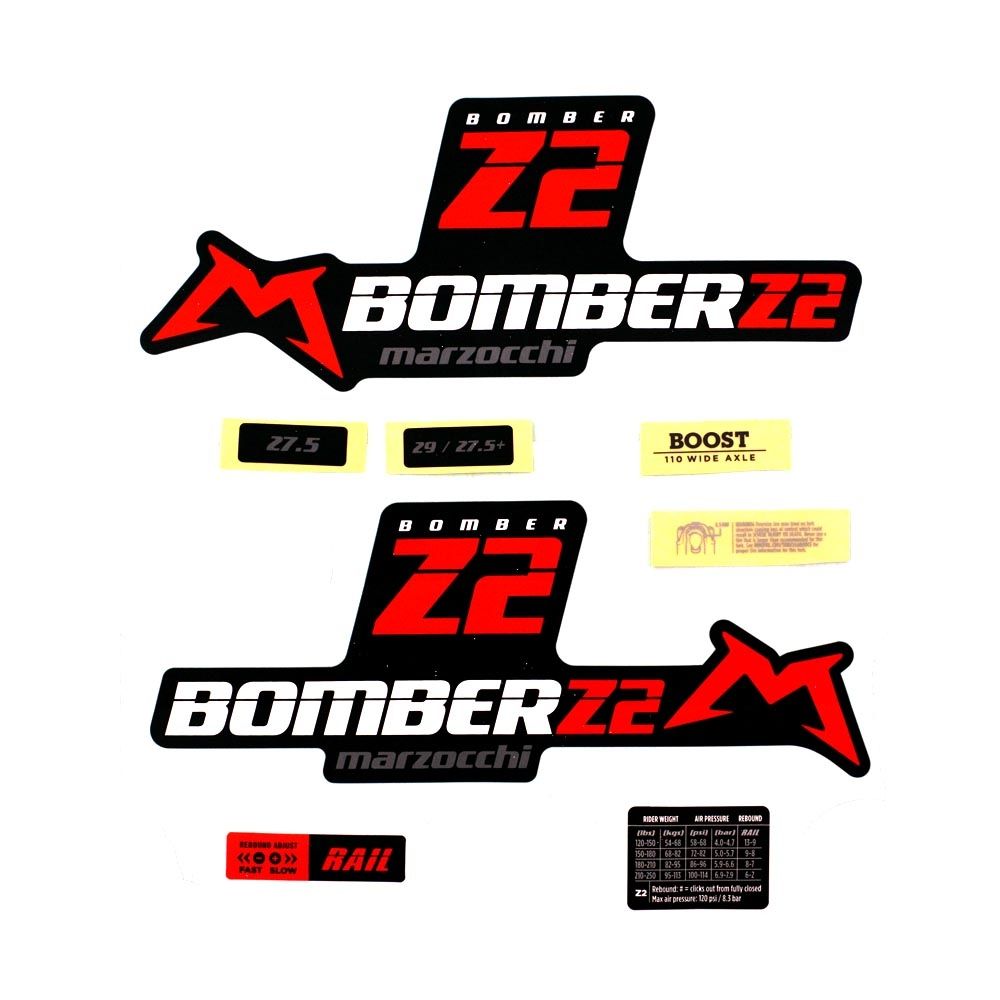 Decal Kit: Marzocchi 2020, Bomber Z2, Red Logo, Matte Black Background